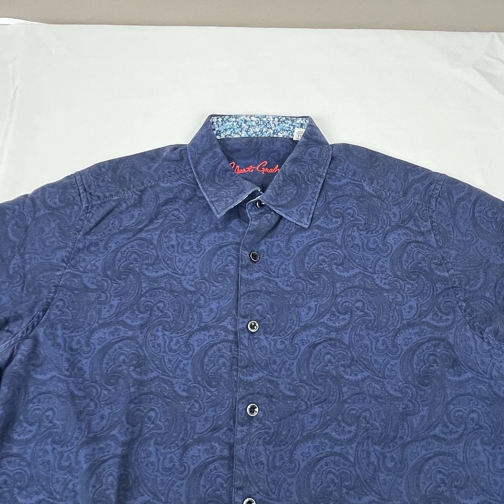 ROBERT GRAHAM shirt Men's size XL contrast‎ flip blue cruise Floral paisley